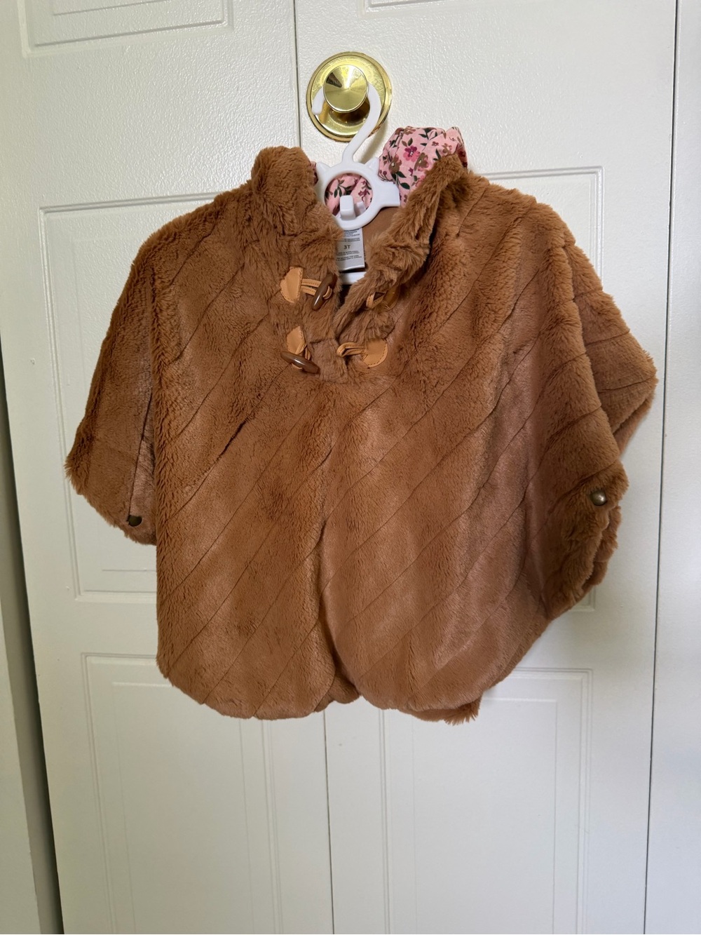 Little Lass Brown Faux-Fur Poncho Cape with Toggle Closures